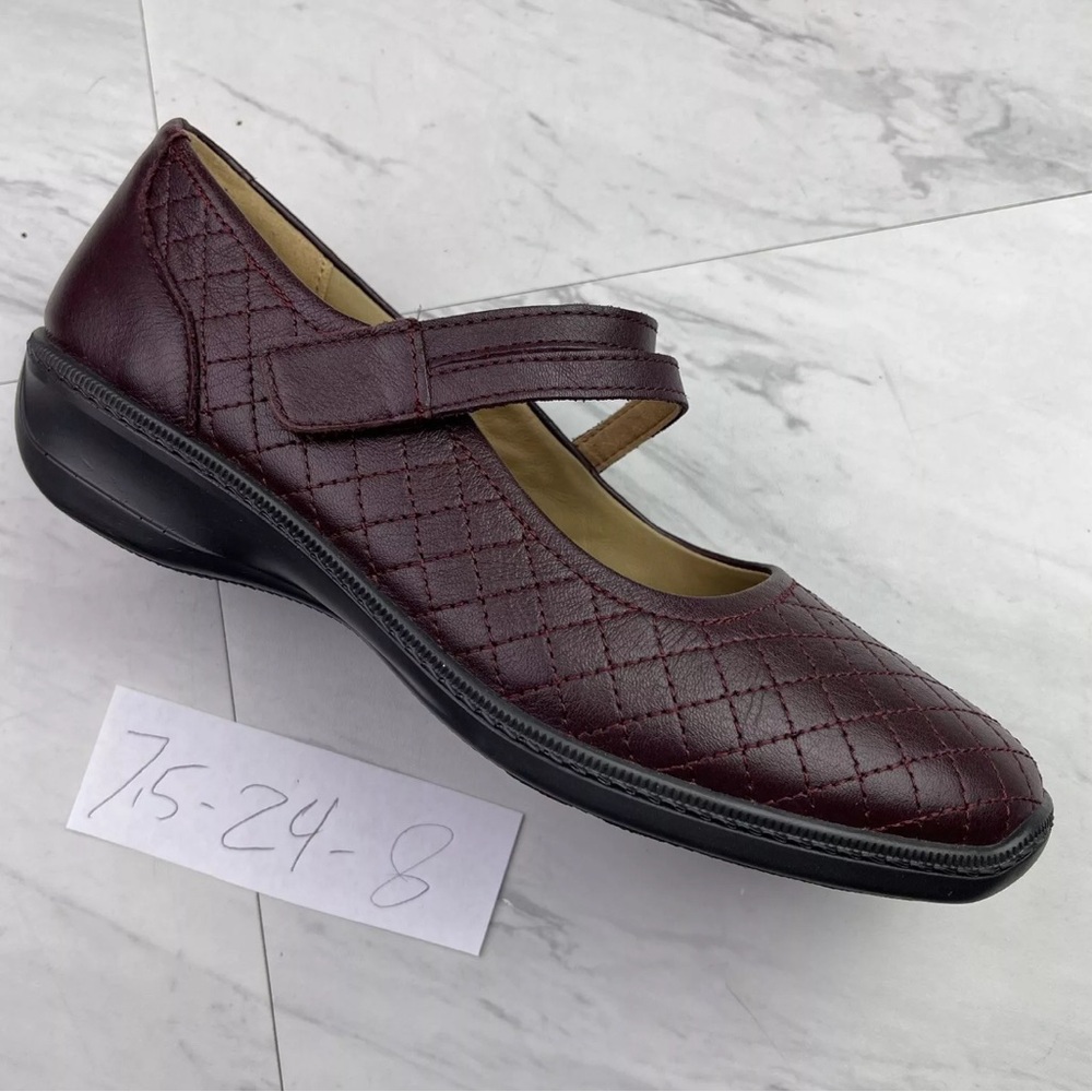 -Hotter Women’s (size 7.5) Burgundy Leather Strap Mary Jane Flats Shoes